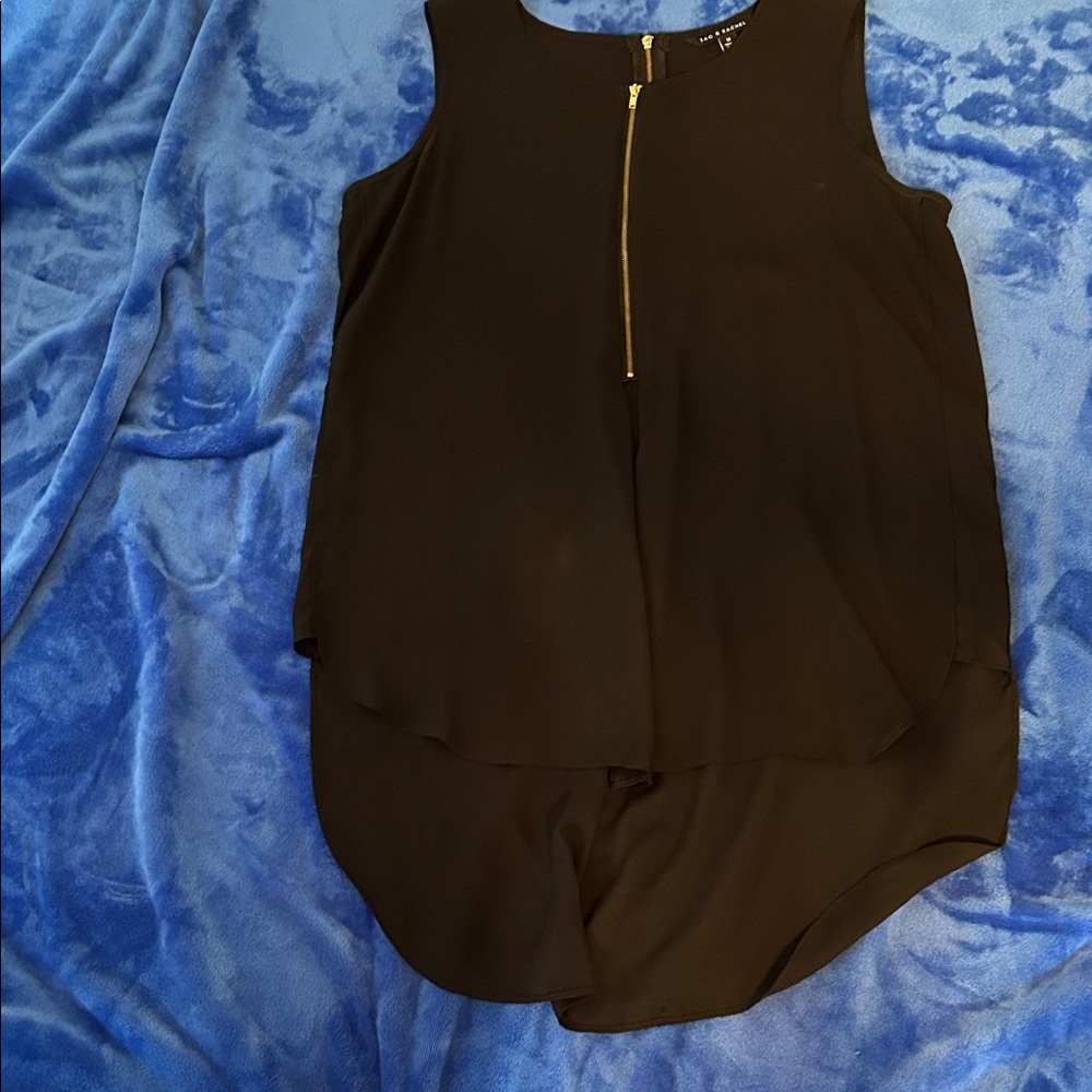 Women's Black Sleeveless Zip-Front Layered Top
